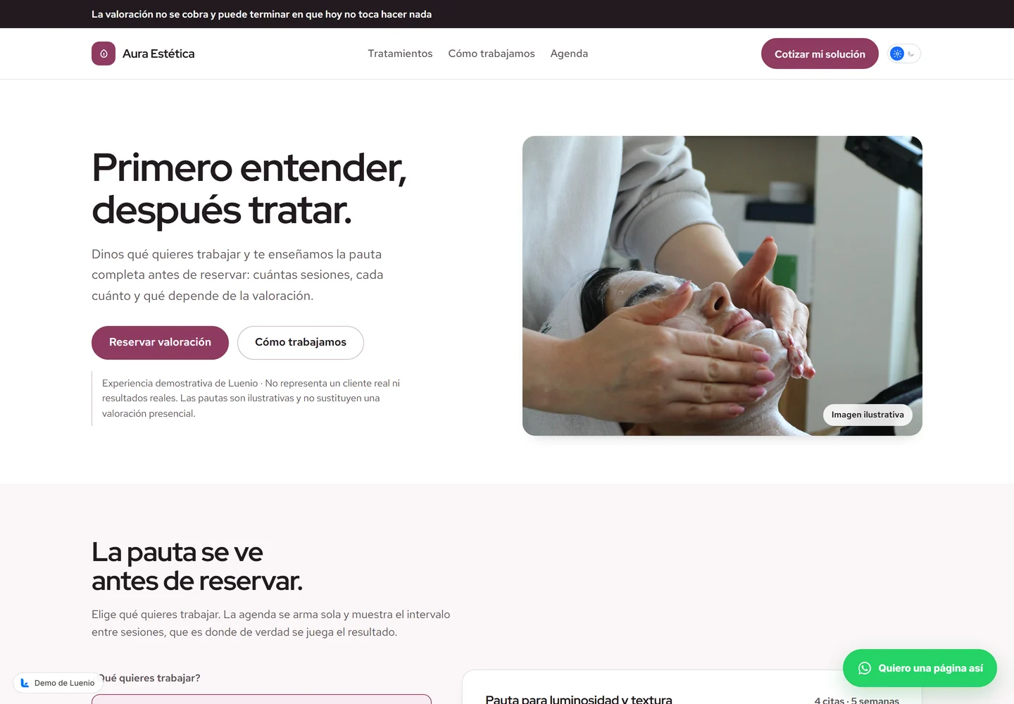 Captura de la demo ficticia para estéticas